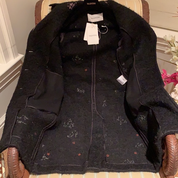 VALENTINO COUTURE BLACK EMBROIDERED EMBELLISHED WOOL BLEND LUXURY COAT SIZE 4 - Picture 16 of 16